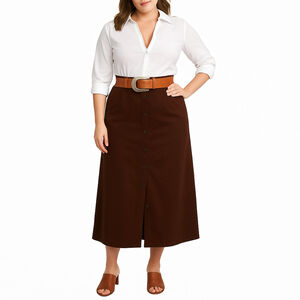 Women's Savane Chocolate Brown Midi or Maxi Skirt Button Up Size 12-14